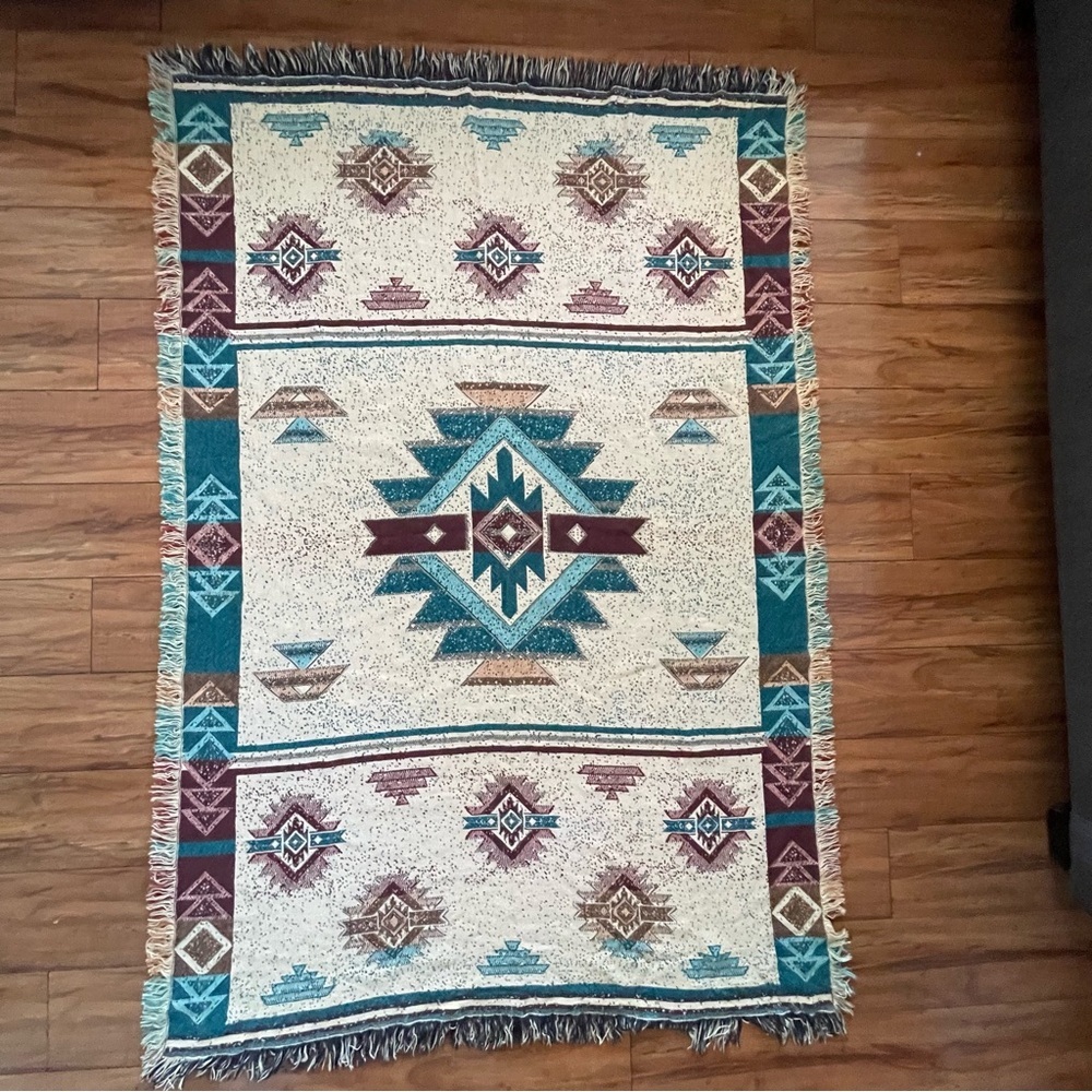 Vintage Southwestern Afghan Throw or Wall Hanging Blanket  Multicolored
